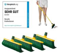 Novaliv Set de balais à griffes 30 cm plastique avec manche télescopique poils courbés Balai de jardin Balai de rue Balai à feuilles (4, tête de rechange 30 cm)
