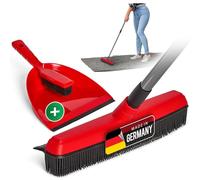 Novaliv - Set de balais en caoutchouc avec manche et balayette - Rouge - Manche télescopique - Set balai à picots