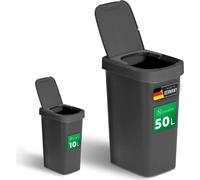 Novaliv Set de poubelles 10L + 50L, poubelle avec couvercle 2en1, couvercle rabattable & couvercle basculant, poubelle anti-odeur pour cuisine ménage bureau, poubelle seau déchets Trash poubelle plast