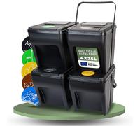 Novaliv Système de tri sélectif - 4 poubelles de 25 l - Système de tri sélectif à 4 compartiments - Système de tri sélectif empilable - Récipient de recyclage - Système de tri des déchets