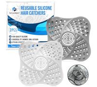 NOVANEST Receveur de cheveux en silicone avec ventouses extra fortes, anti-cafards et drainages, filtre pour évier de cuisine et collecte les poils de douche, nettoyage facile Blanc + gris