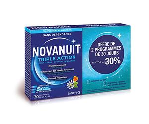 NOVANUIT TRIPLE ACTION - Complément Alimentaire - Sommeil - Lot de 2 boites de 30 comprimés