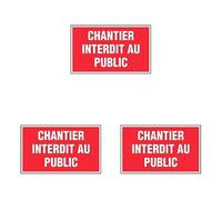 Novap - Panneau Chantier Interdit au Public - Rigide 330x200mm - Polystyrène - Rouge (Blanc) - Avertissement - Lot de 3