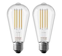 novapollo Ampoules LED Vintage Edison ST64- Équivalent 60W (8W Réel), Dimmable, Lumière Chaude 2700K, 806LM, CRI 80+, Filament Décoratif Antique, Verre Transparent, Pack de 2