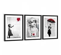 Novart Collage d'Art de Rue Banksy avec Cadre - Ensemble de 3 Images pour Déco Murale de Salon et Bureau - N103135aR2