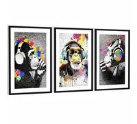 Novart Collage de tableaux encadrés Banksy - Décoration murale moderne pour salon et chambre - Ensemble de 3 œuvres d'art colorées - N134536aR2