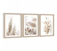 Novart Décor Murale Boho Pampas - Cadre Inclus - Ensemble de 3 Tableaux Beige pour Salon et Chambre - N108935aR1