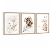 Novart Ensemble de 3 tableaux bohèmes avec cadre - Décoration murale élégante pour le salon et la chambre - Couleurs beige - N123135aR1