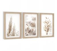 Novart Ensemble de Décoration Murale Boho Pampasgras - 3 Affiches Beige avec Cadre - Idéal pour Salon ou Chambre - N108930aR1