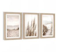 Novart Ensemble de tableaux Boho décoration murale pour salon et chambre - 3 œuvres en beige avec cadre - N103930aR1
