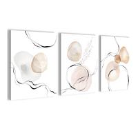 Novart Ensemble de tableaux muraux Abstrait Fashion - COMPLÈTEMENT PRÊT À ACCROCHER - Décoration salon chambre à coucher - 3 tableaux modernes blanc beige - N039335a