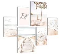 Novart N038163a Ensemble d'images murales motif plage, mer, bohème, beige, pas de cadre supplémentaire nécessaire, décoration moderne, salon, chambre à coucher, couloir