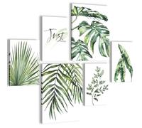 Novart N038463a Ensemble de tableaux muraux, au motif de plantes, vert et blanc, pas de cadre supplémentaire nécessaire, décoration moderne, pour salon, chambre à coucher, couloir