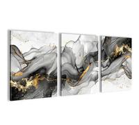 Novart PRÊT À ÊTRE ACCROCHÉ - Tableaux Decoration Set Abstrait Feuilles Gris Or - Salon Chambre Couloir XXL Collage - N038635a