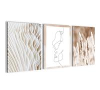 Novart PRÊT À ÊTRE ACCROCHÉ - Tableaux Decoration Set Boho Fleurs Beige - Salon Chambre Couloir XXL Collage - N035035a