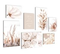 Novart PRÊT À ÊTRE ACCROCHÉ - Tableaux Decoration Set Boho Fleurs Beige - Salon Chambre XXL Collage - N023272a