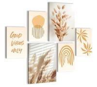 Novart PRÊT À ÊTRE ACCROCHÉ - Tableaux Decoration Set Boho Herbe de la pampa Beige - Salon Chambre Couloir XXL Collage - N036963a