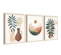 Novart PRÊT À ÊTRE ACCROCHÉ - Tableaux Decoration Set Boho Style Plantes Beige Vert - Salon Chambre Couloir XXL Collage - N036335a