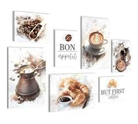 Novart PRÊT À ÊTRE ACCROCHÉ - Tableaux Decoration Set Cuisine Café Marron Blanc - Salon Chambre XXL Collage - N039972b