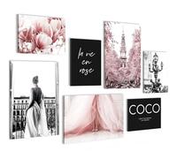 Novart Tableaux Decoration Murale Ensemble Collage Moderne Fleurs Roses Tabloeau - PRÊT À ÊTRE ACCROCHÉ - Aucun Cadre Nécessaire - Chambre Salon Cuisine - N005072a