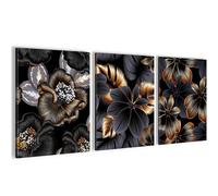 Novart PRÊT À ÊTRE ACCROCHÉ - Tableaux Decoration Set Fleurs Abstrait Noir Or - Salon Chambre Couloir XXL Collage - N036435a