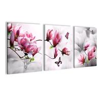 Novart PRÊT À ÊTRE ACCROCHÉ - Tableaux Decoration Set Fleurs Magnolia Gris Rose - Salon Chambre Couloir XXL Collage - N035635a