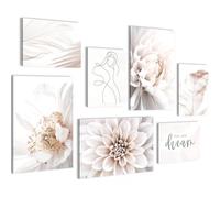 Novart PRÊT À ÊTRE ACCROCHÉ - Tableaux Decoration Set Fleurs Vintage Gris Rose - Salon Chambre Couloir XXL Collage - N033572a