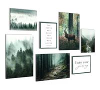 Novart PRÊT À ÊTRE ACCROCHÉ - Tableaux Decoration Set Forêt Cerf Nature Vert - Salon Chambre XXL Collage - N004672a