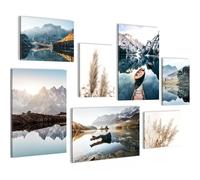 Novart PRÊT À ÊTRE ACCROCHÉ - Tableaux Decoration Set Lac Montagnes Nature - Salon Chambre XXL Collage - N003672a