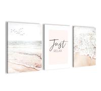Novart PRÊT À ÊTRE ACCROCHÉ - Tableaux Decoration Set Plage Mer Boho beige - Salon Chambre Couloir XXL Collage - N038135a