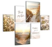 Novart PRÊT À ÊTRE ACCROCHÉ - Tableaux Decoration Set Plage Mer Boho Beige - Salon Chambre Couloir XXL Collage - N034763a