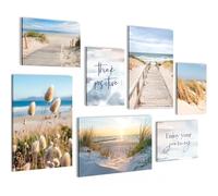 Novart PRÊT À ÊTRE ACCROCHÉ - Tableaux Decoration Set Plage Mer Boho Bleu Beige - Salon Chambre Couloir XXL Collage - N034772b