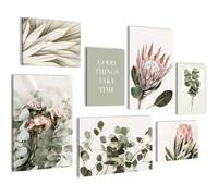 Novart PRÊT À ÊTRE ACCROCHÉ - Tableaux Decoration Set Vert Feuilles Boho Beige - Salon Chambre XXL Collage - N023072a