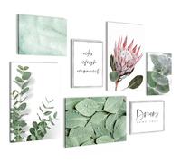 Novart PRÊT À ÊTRE ACCROCHÉ - Tableaux Decoration Set Vert Feuilles Plante Nature Fleurs - Salon Chambre XXL Collage - N005372a