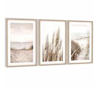 Novart Set de 3 tableaux encadrés Boho - Décoration murale moderne pour salon et chambre - Tons beiges - N103936aR1