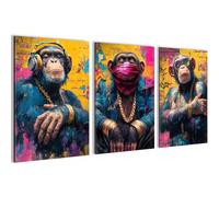 Novart Set de tableaux Animaux - AUCUN CADRE SUPPLÉMENTAIRE REQUIS - Tableaux muraux pour Salon Chambre à coucher Bureau - Déco 3 pièces Singe - N040536a
