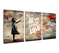 Novart Set de tableaux Banksy - AUCUN CADRE SUPPLÉMENTAIRE REQUIS - Tableaux muraux pour Salon Chambre à coucher Bureau - Déco 3 pièces Girl with balloon - N042036a