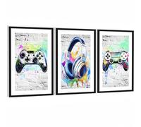 Novart Tableau Décoratif pour Chambre de Gamer - Ensemble de 3 Images avec Cadre - Décoration Murale Moderne pour Garçons et Adolescents - N138736aR2