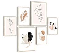 Novart- Tableau Décoration Murale- Abstrait- Amour- Decoration Chambre Salon- Prêt à être Accroché- 6 Cadres 30x40 & 20x30 cm- Beige- N006163a