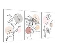 Novart- Tableau Décoration Murale- Abstrait Fleurs Boho- Decoration Chambre Salon- Prêt à être Accroché- 3 Cadres de 40x60 cm- Beige- N023636a