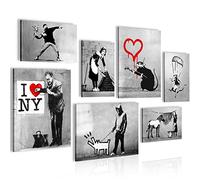 Novart- Tableau Décoration Murale- Banksy- I love NY- Decoration Chambre Salon- Prêt à être Accroché- 7 Cadres de 30x40 & 20x30 cm- Noir- N003271b