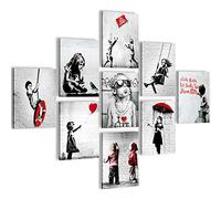 Novart Tableaux Decoration Murale Ensemble Banksy Tabloeau - PRÊT À ÊTRE ACCROCHÉ - Aucun Cadre Nécessaire - Chambre Salon Cuisine - N024991a