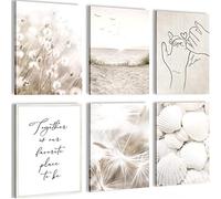 Novart- Tableau Décoration Murale- Boho- Favorite Place- Decoration Chambre Salon- Prêt à être Accroché- 6 Cadres de 30x40 cm- Beige- N023365a