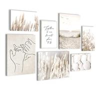 Novart- Tableau Décoration Murale- Boho- Favorite Place- Decoration Chambre Salon- Prêt à être Accroché- 7 Cadres de 30x40 & 20x30 cm- Beige- N023371a