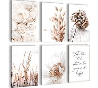 Novart- Tableau Décoration Murale- Boho- Happy- Decoration Chambre Salon- Prêt à être Accroché- 6 Cadres de 20x30 cm- Beige- N023264a