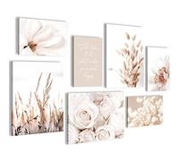 Novart- Tableau Décoration Murale- Boho- Happy- Decoration Chambre Salon- Prêt à être Accroché- 7 Cadres de 30x40 & 20x30 cm- Beige- N023271a