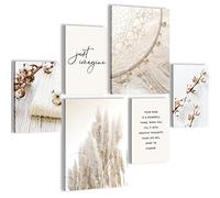 Novart- Tableau Décoration Murale- Boho- Just Positive- Decoration Chambre Salon- Prêt à être Accroché- 6 Cadres 30x40 & 20x30 cm- Beige- N009163a