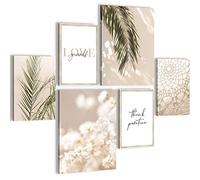 Novart- Tableau Décoration Murale- Boho- Love Yourself- Decoration Chambre Salon- Prêt à être Accroché- 6 Cadres 30x40 & 20x30 cm- Beige- N005863a