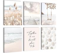 Novart- Tableau Décoration Murale- Boho- Place to be- Decoration Chambre Salon- Prêt à être Accroché- 6 Cadres de 30x40 cm- Beige- N023465a