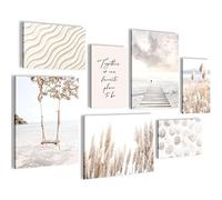 Novart- Tableau Décoration Murale- Boho- Place to be- Decoration Chambre Salon- Prêt à être Accroché- 7 Cadres de 30x40 & 20x30 cm- Beige- N023471a